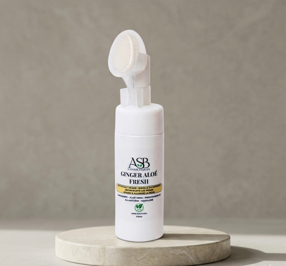 Flacon de mousse nettoyante visage exfoliante Ginger Aloé Fresh avec brosse intégrée - ASB Cosmétique