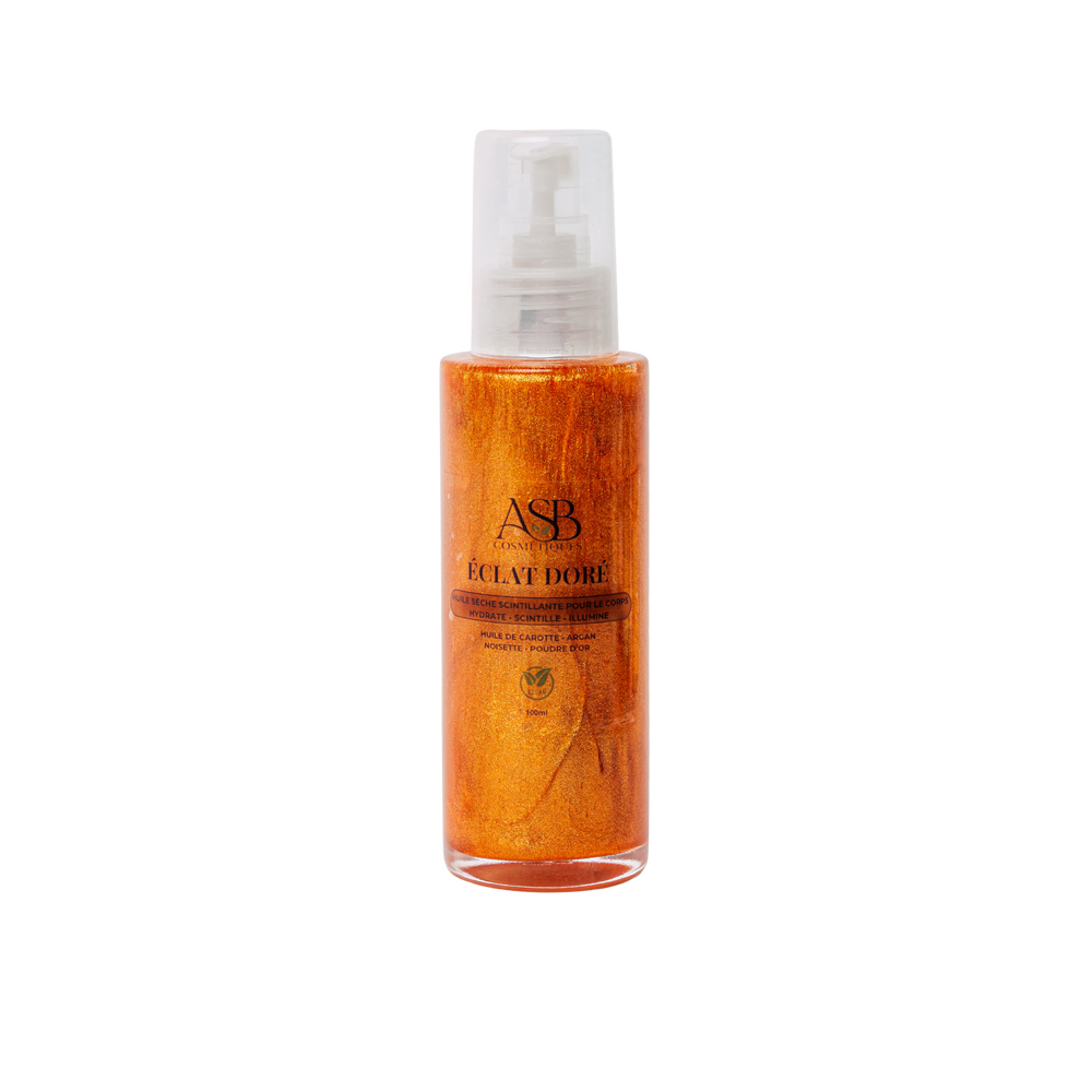 Flacon d'Huile Scintillante naturelle pour le corps Éclat Doré - ASB Cosmétique