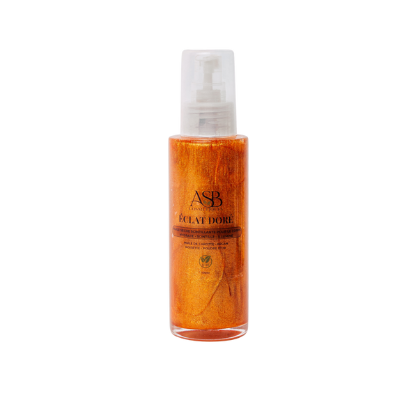 Flacon d'Huile Scintillante naturelle pour le corps Éclat Doré - ASB Cosmétique