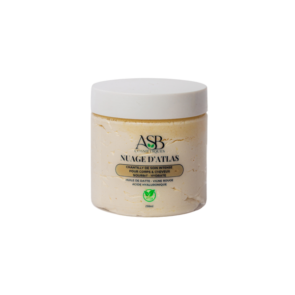 Pot de crème Chantilly de Soin Nuage d'Atlas hydratante pour corps et cheveux - ASB Cosmétique