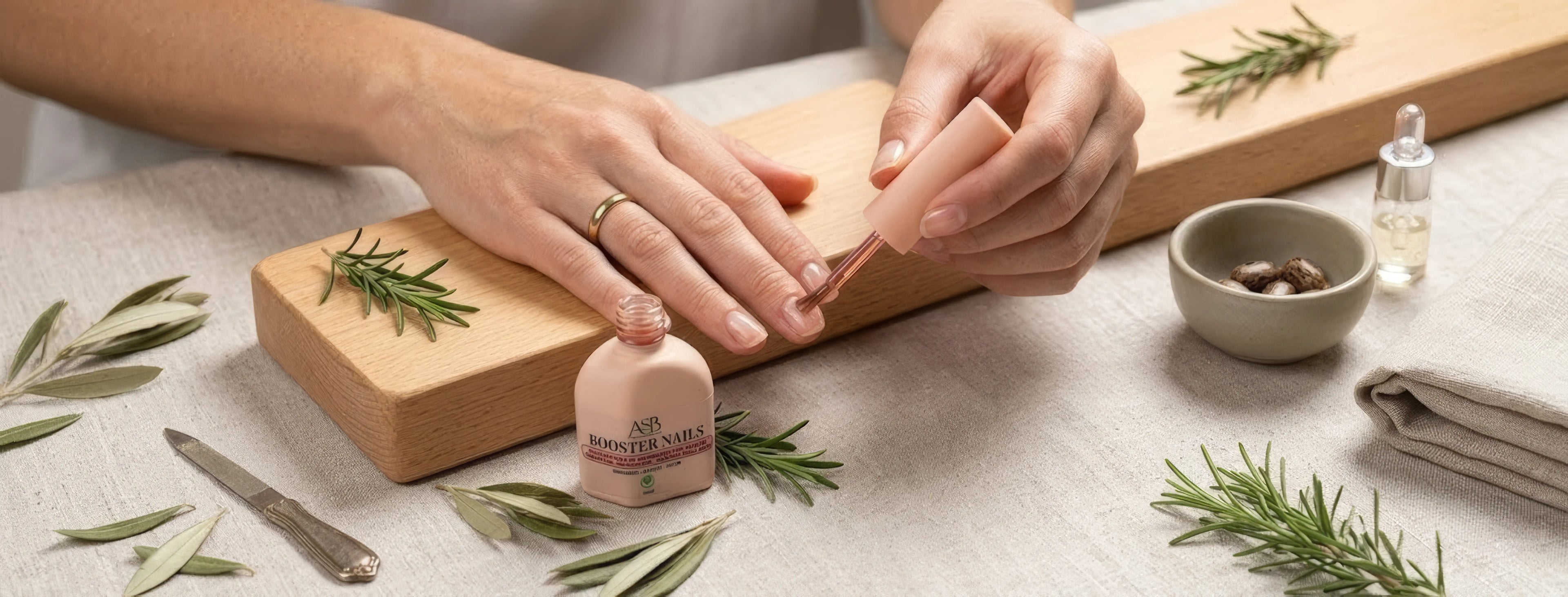 Application du soin fortifiant pour ongles Booster Nails aux ingrédients naturels - ASB Cosmétique
